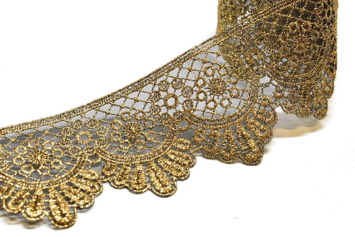 Embroidered Trim Metallic Gold 2.5in