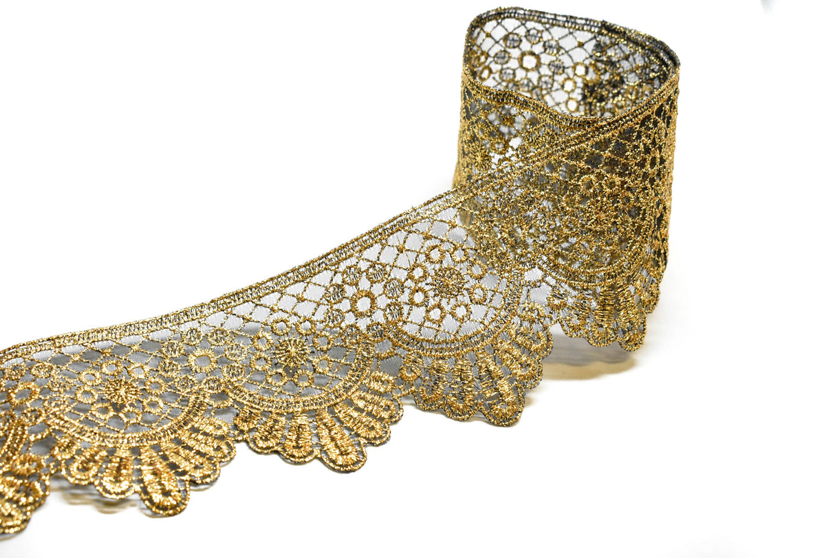 Embroidered Trim Metallic Gold 2.5in