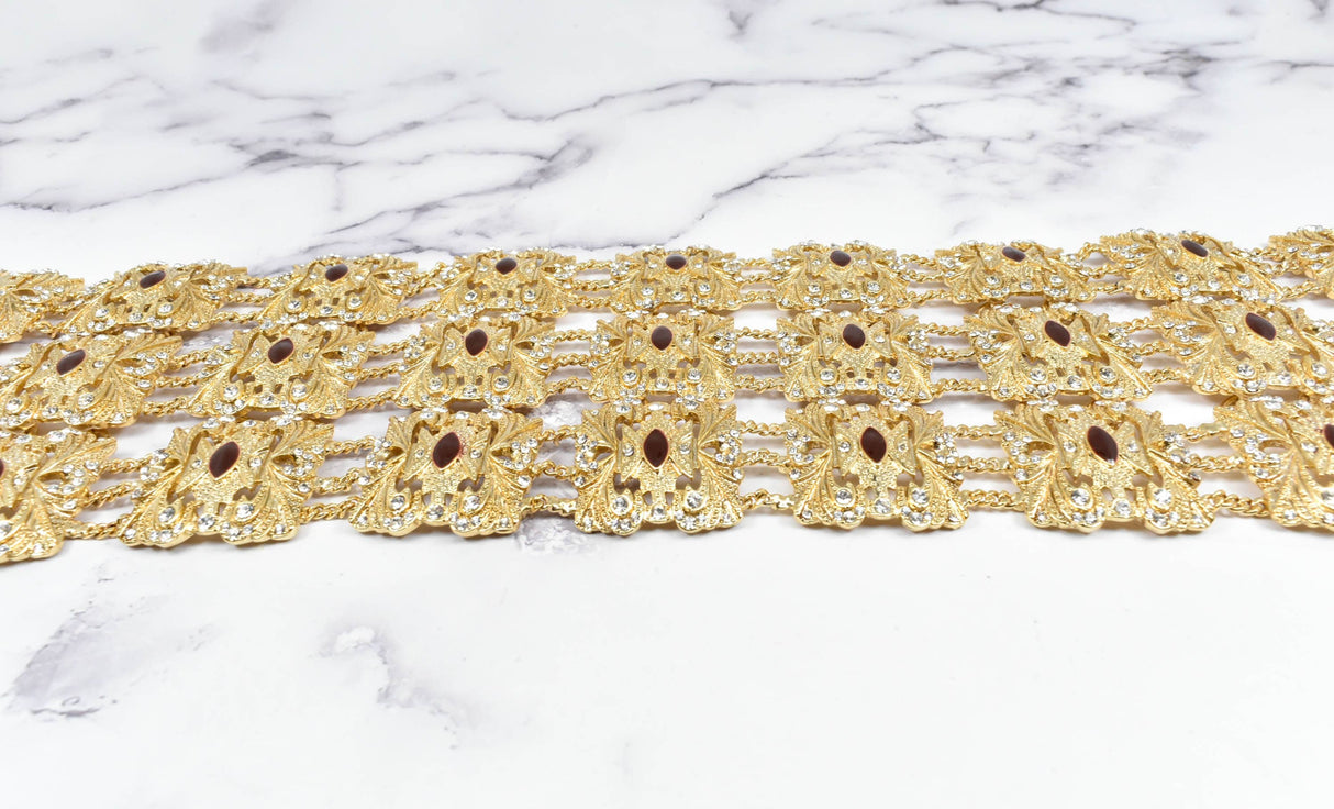 Rhinestone Buckle Applique Gold Square