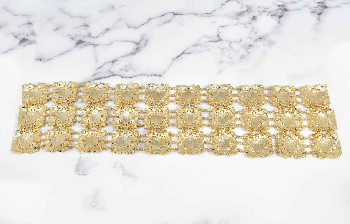 Rhinestone Buckle Applique Gold Square