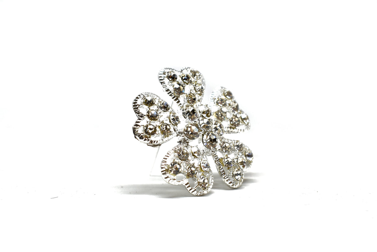 Rhinestone Flower Brooch 2in Sparkly Pin