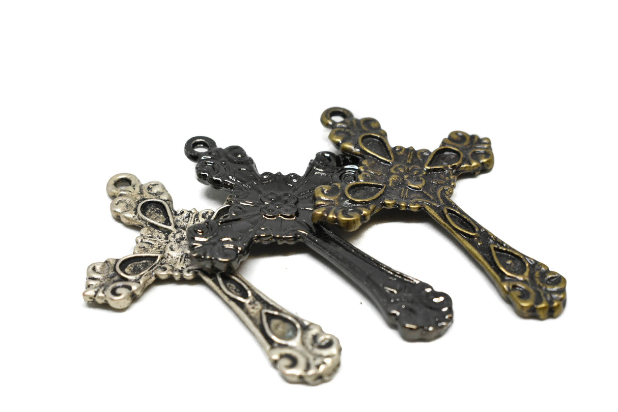 Decorative Floral Cross Pendant 2.13" x 1.45"