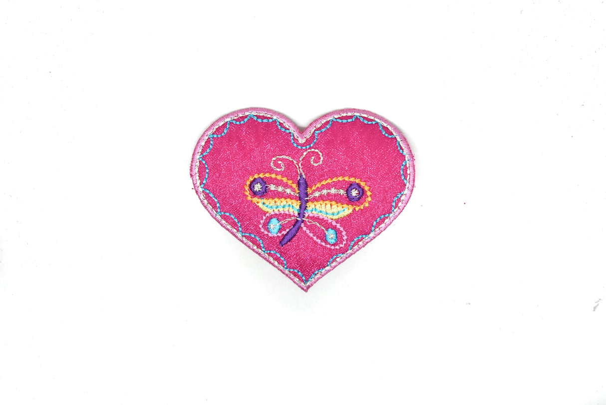 Iron-On Heart Applique Pink Butterfly 2.75 x 2