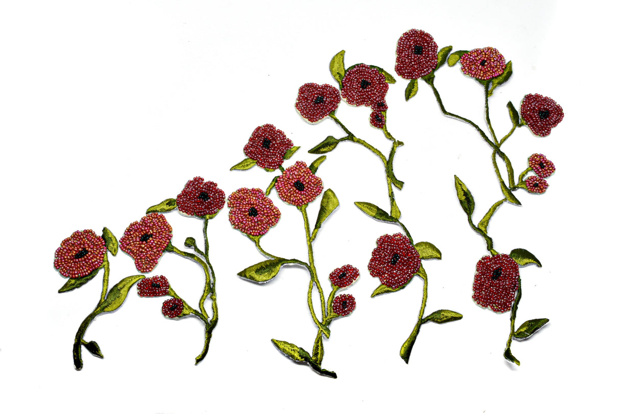 Beaded Rose Flower Applique Set
