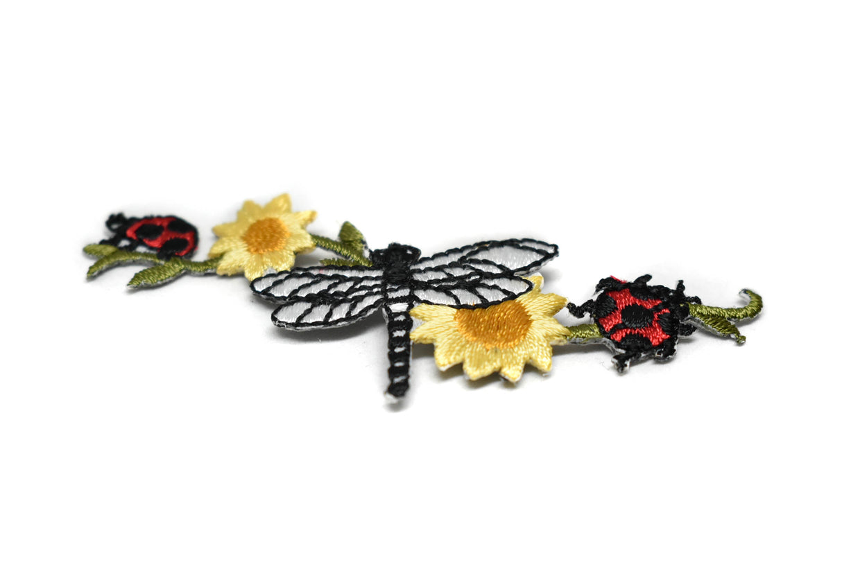 Embroidered Dragonfly Flower Iron-On Patch