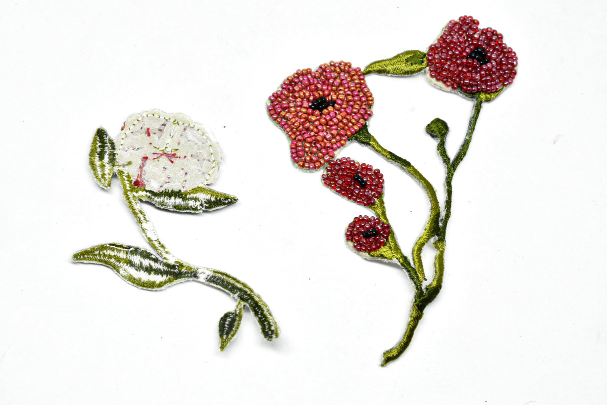 Beaded Rose Flower Applique Set