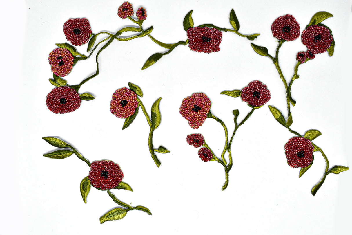 Beaded Rose Flower Applique Set