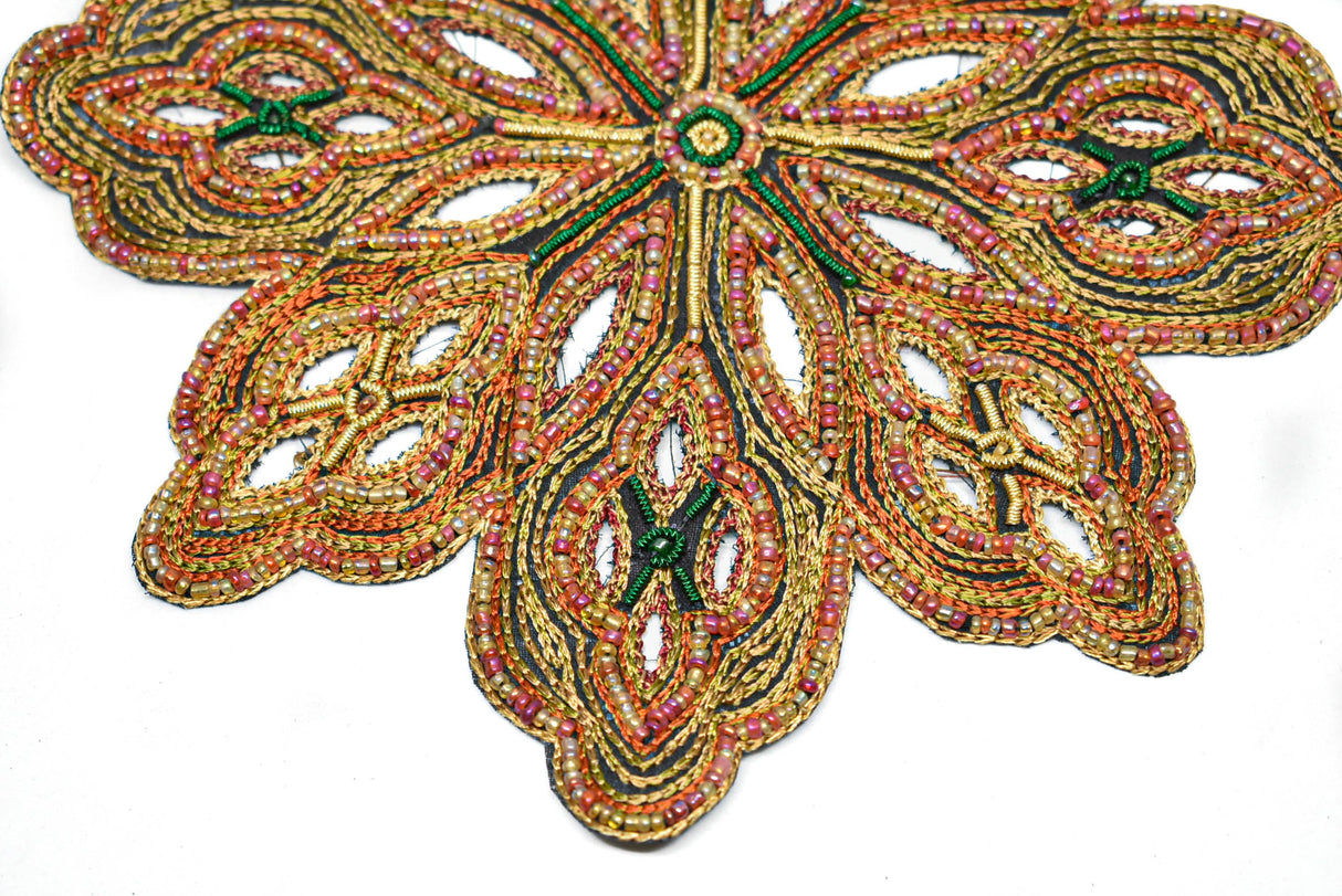 Beaded Floral Applique 8 Inch