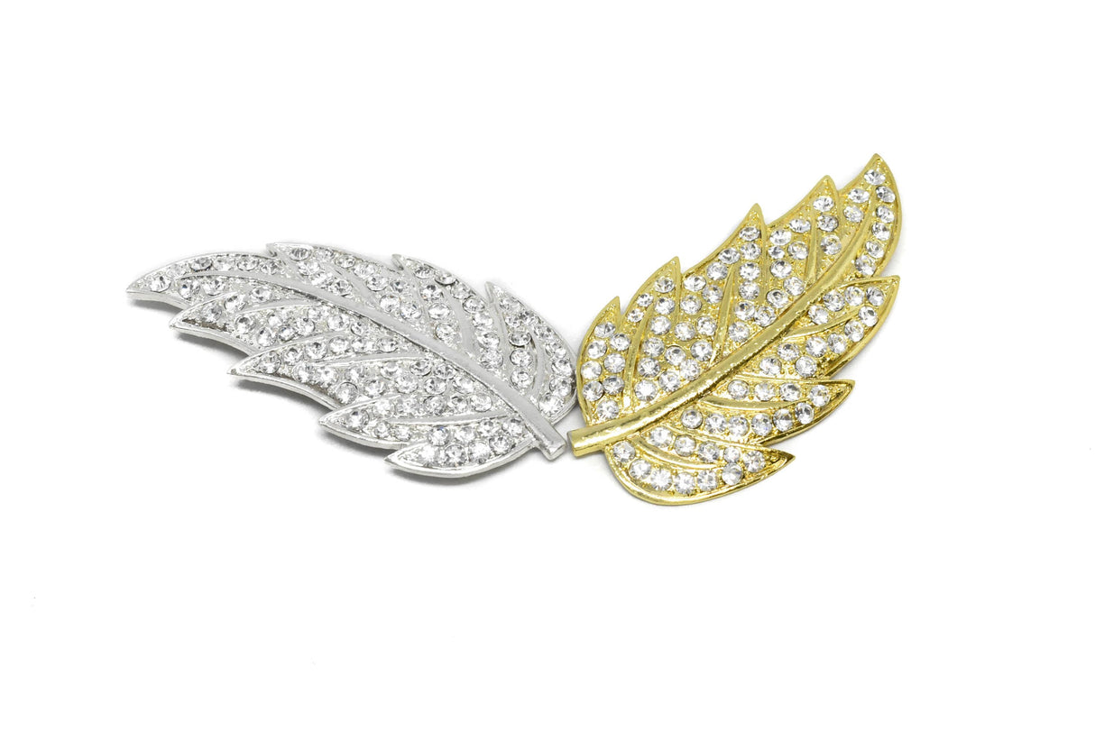 Feather Rhinestone Brooch Gold Silver