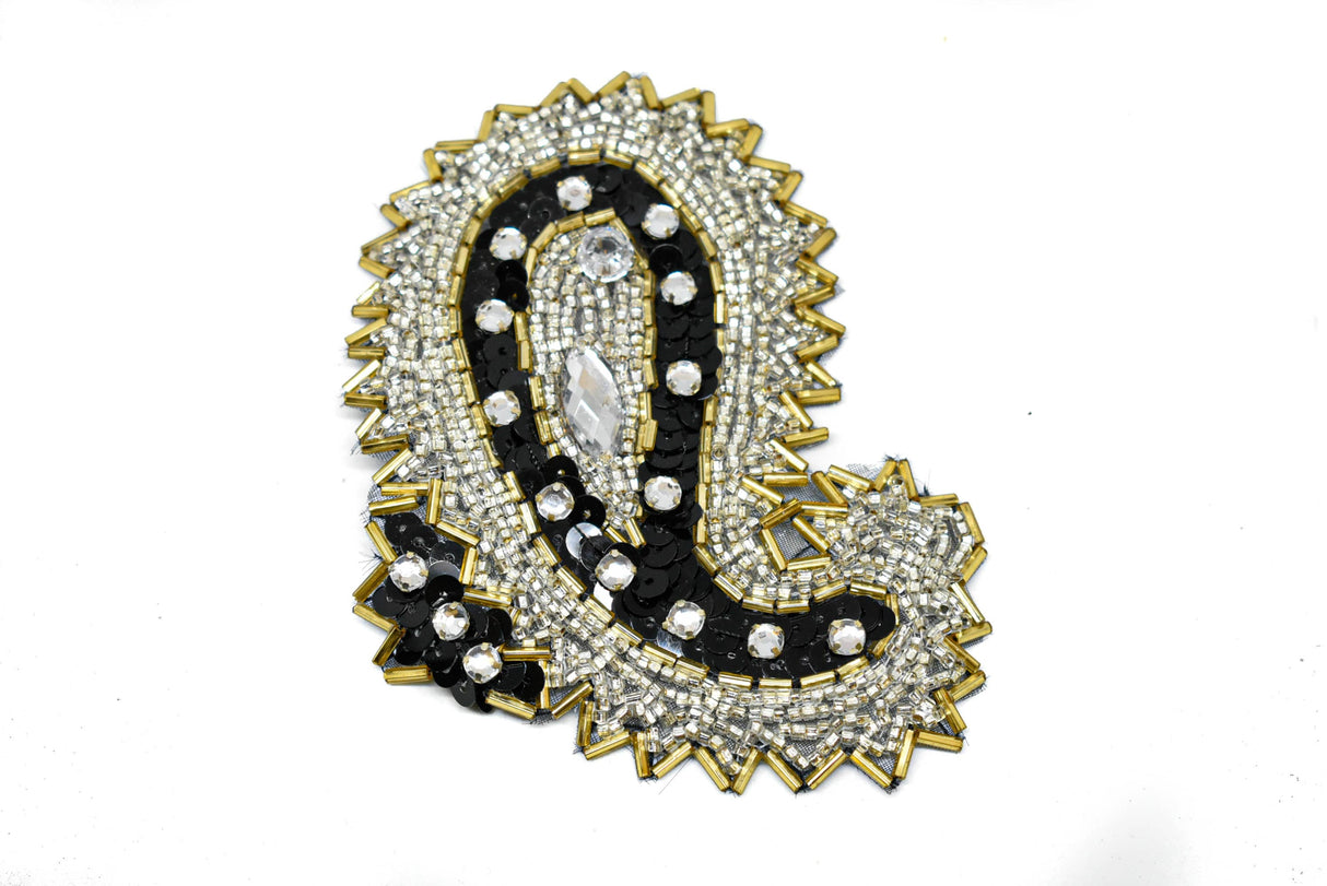 Beaded Rhinestone Applique Paisley Iron-On Patch