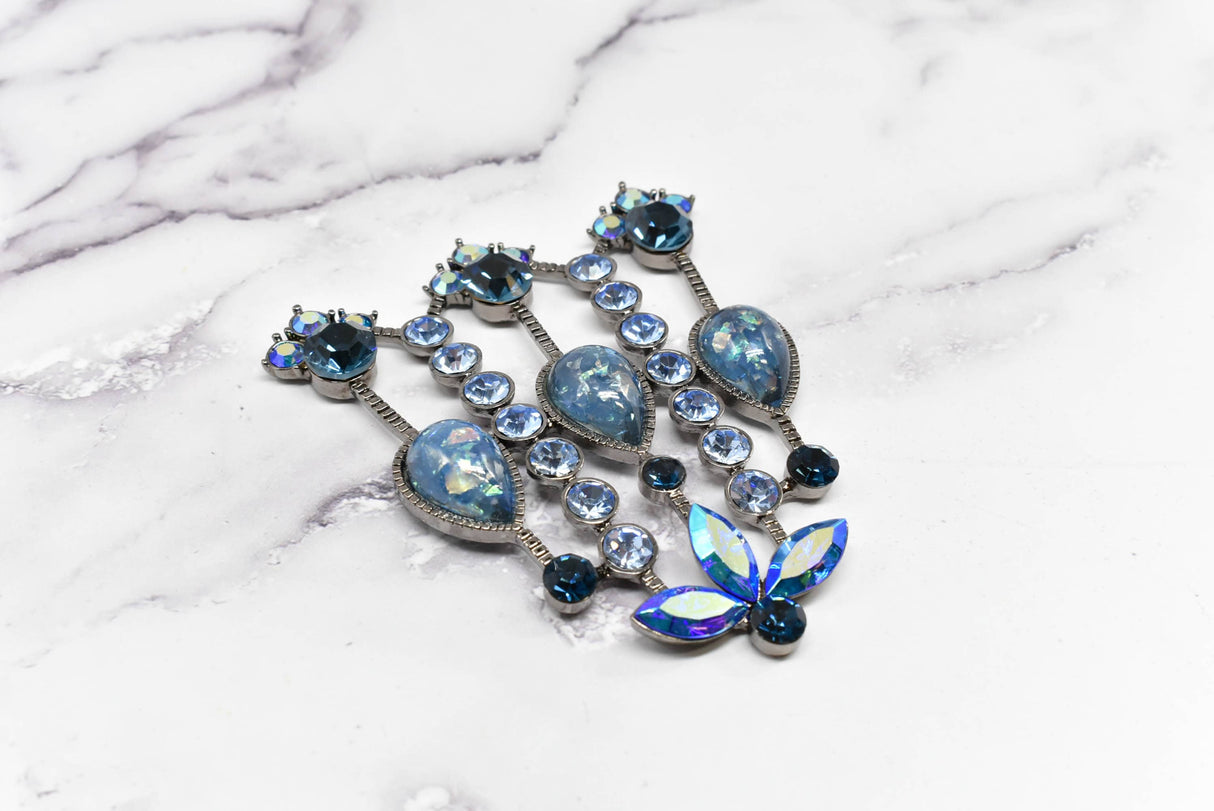 Rhinestone Metal Applique Buckle Set Blue