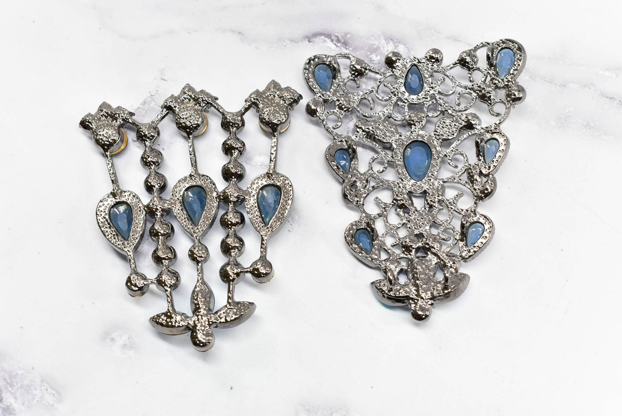 Rhinestone Metal Applique Buckle Set Blue