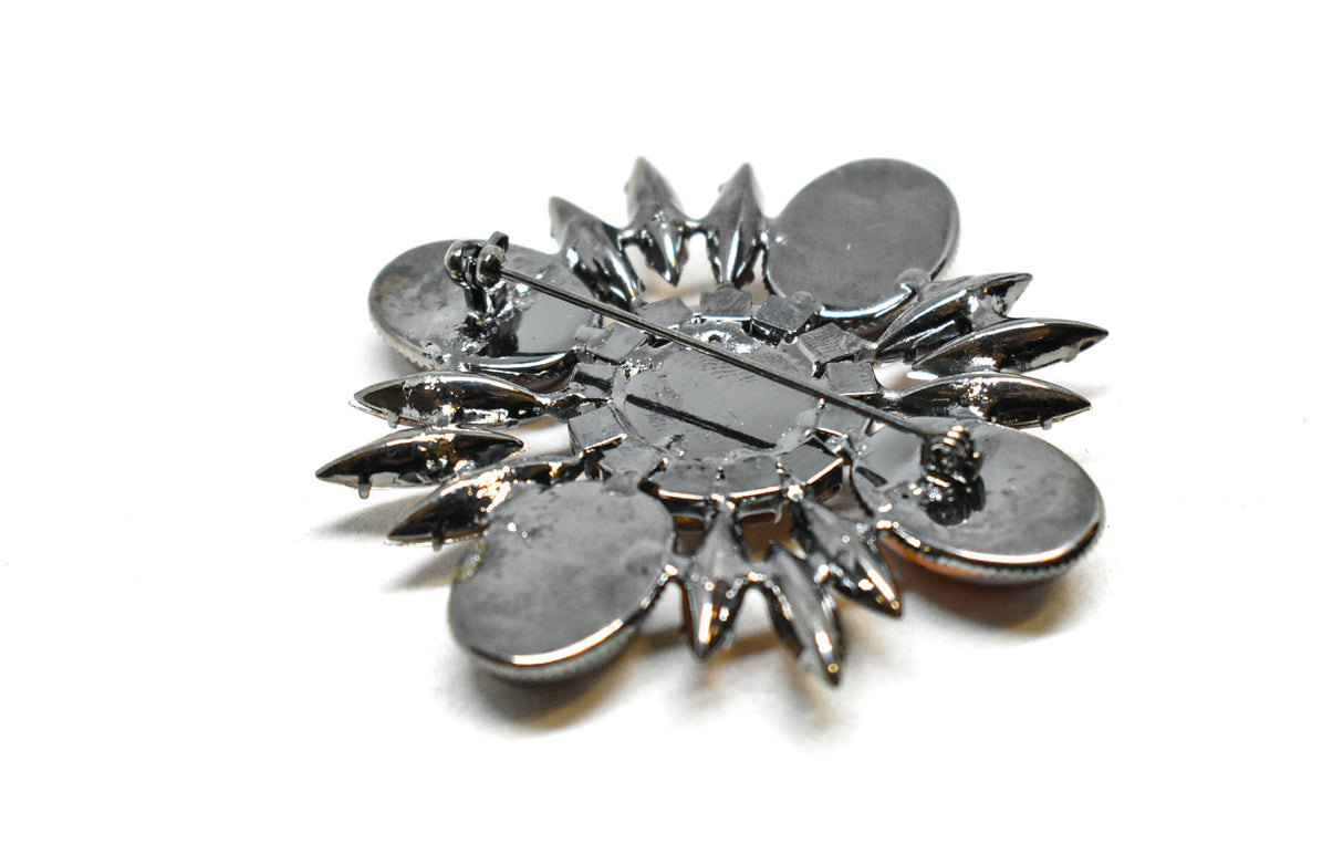 Rhinestone Brooch Orange Floral 2.50"