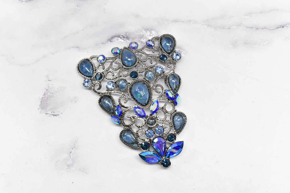 Rhinestone Metal Applique Buckle Set Blue