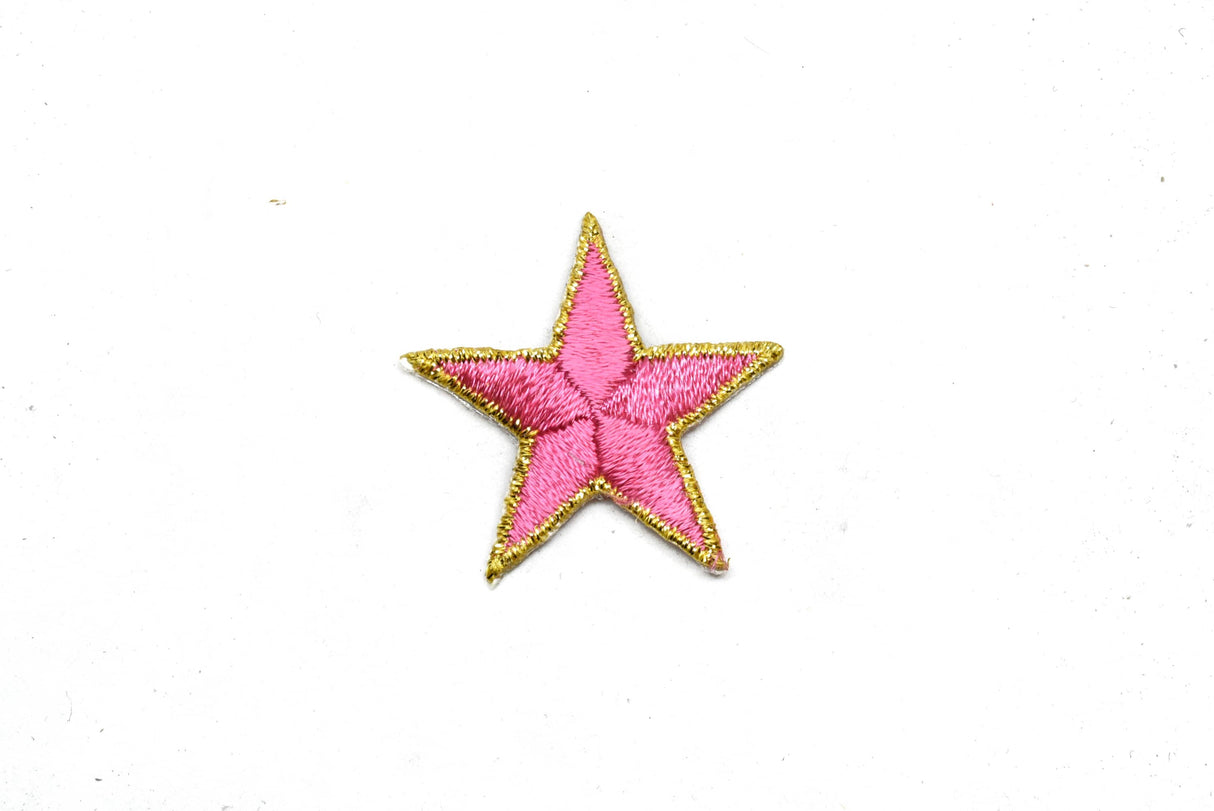 Embroidered Star Appliques Pink Iron-On
