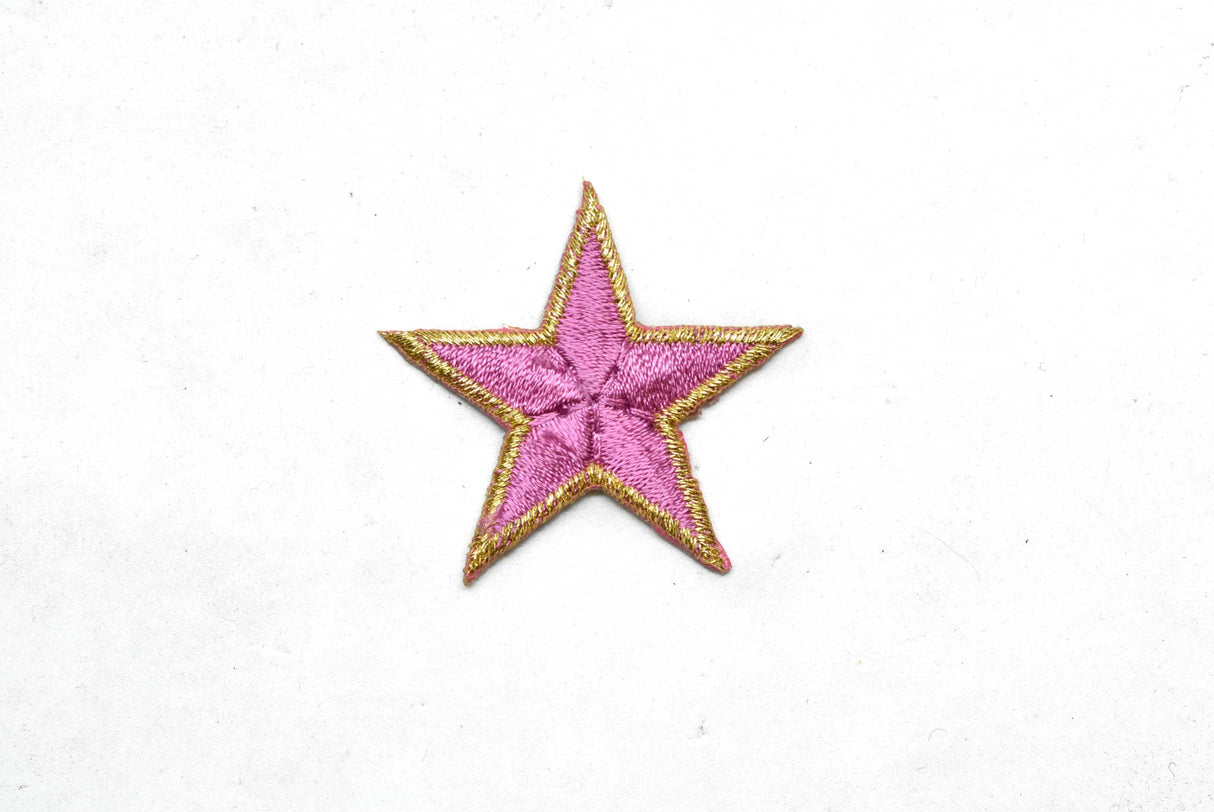 Embroidered Star Appliques Pink Iron-On