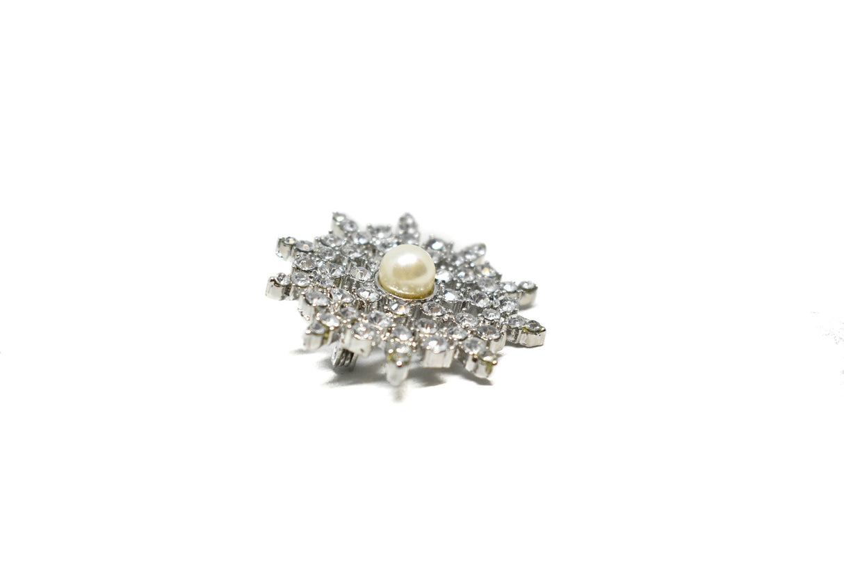 Rhinestone Brooch Pearl 1.50"