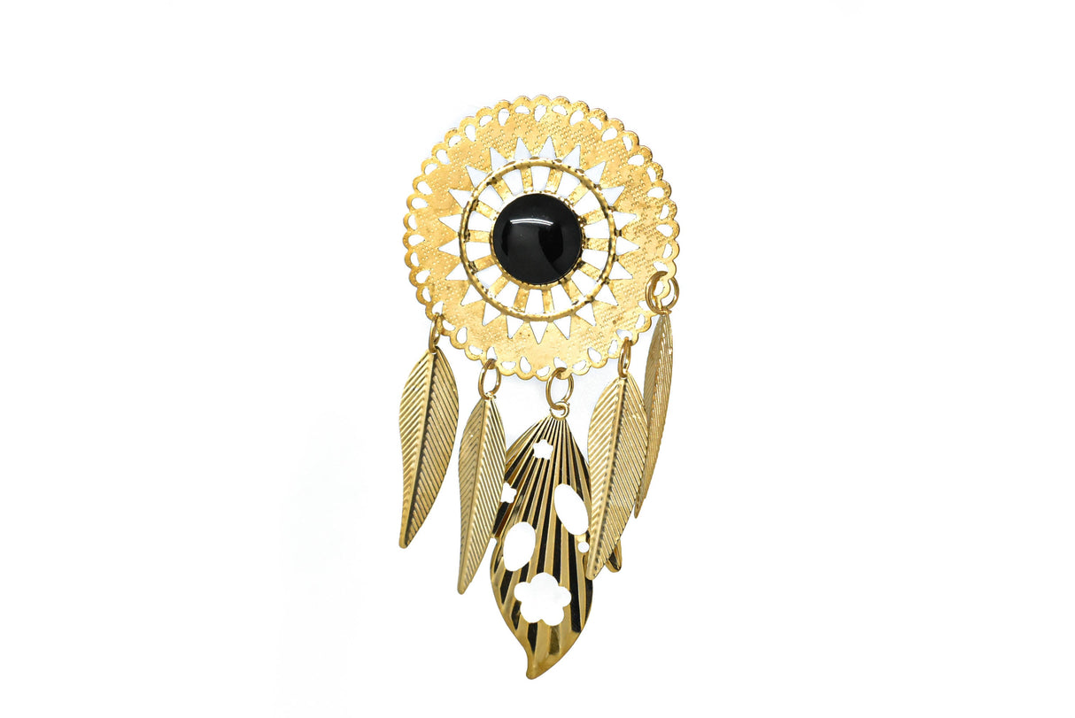 Metal Feather Leaf Pendant Gold Marble