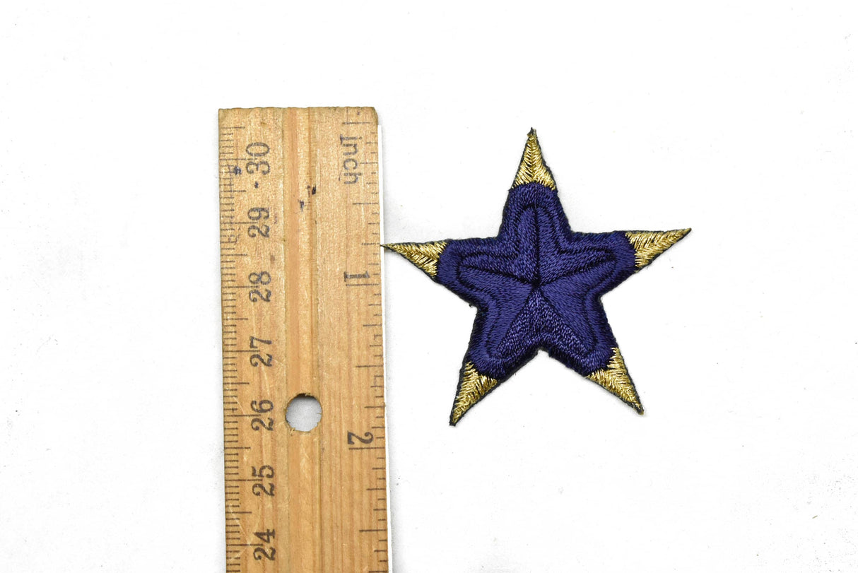 Embroidered Star Applique Blue Gold 2"