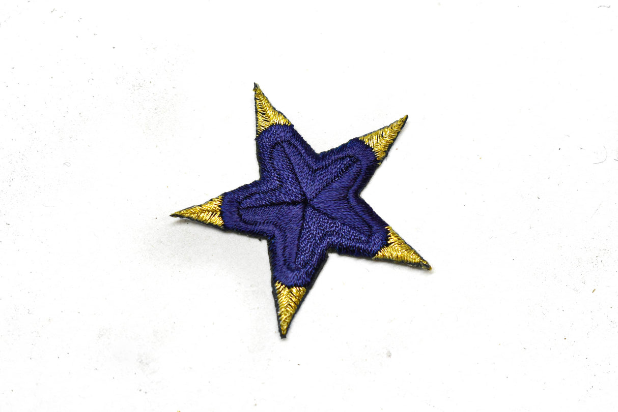 Embroidered Star Applique Blue Gold 2"
