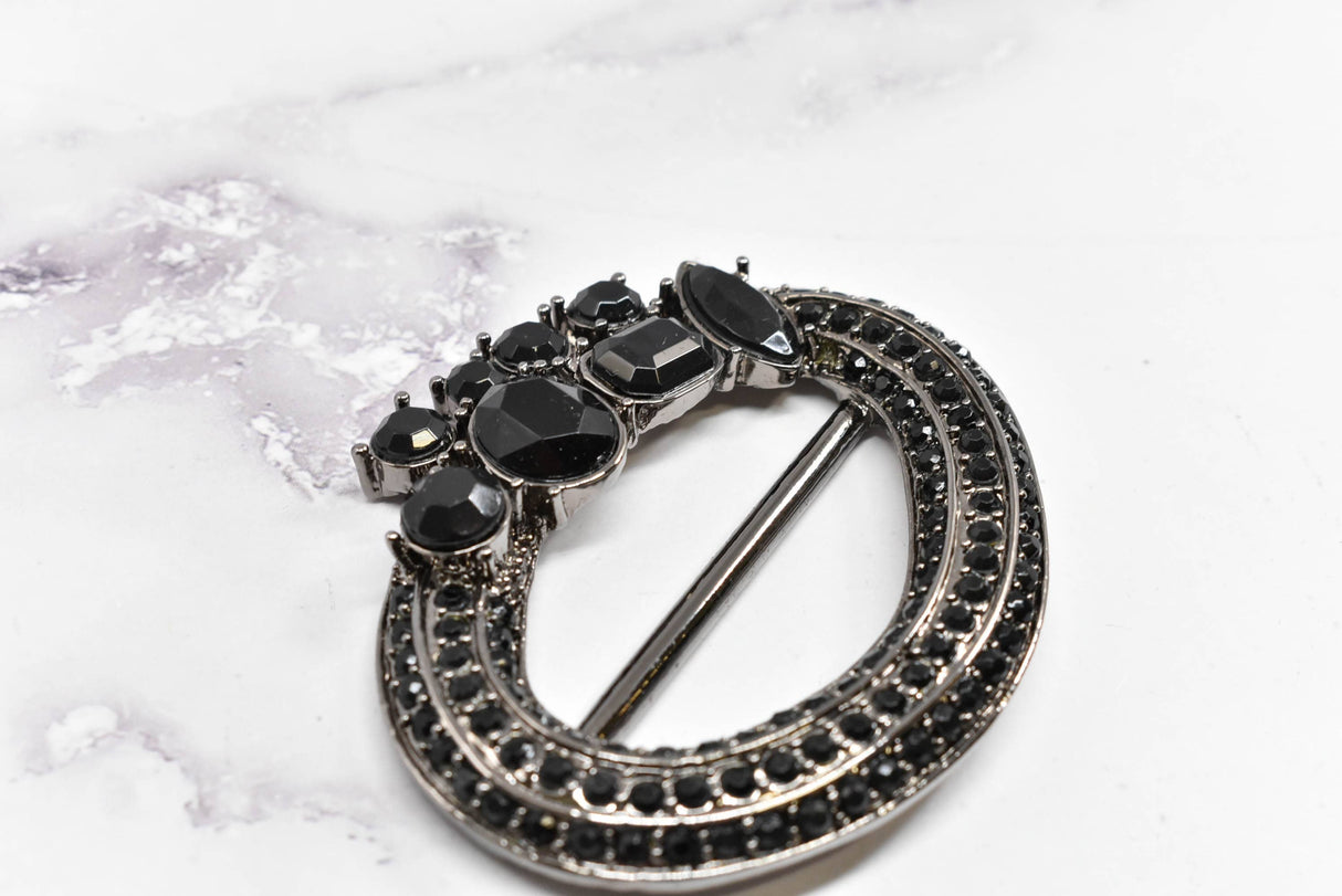 Rhinestone Buckle Slider Black Oval