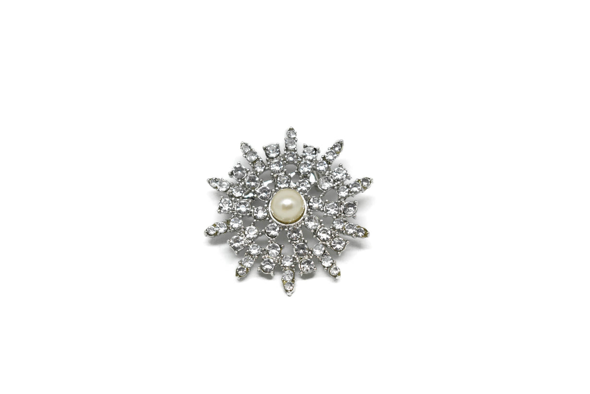Rhinestone Brooch Pearl 1.50"