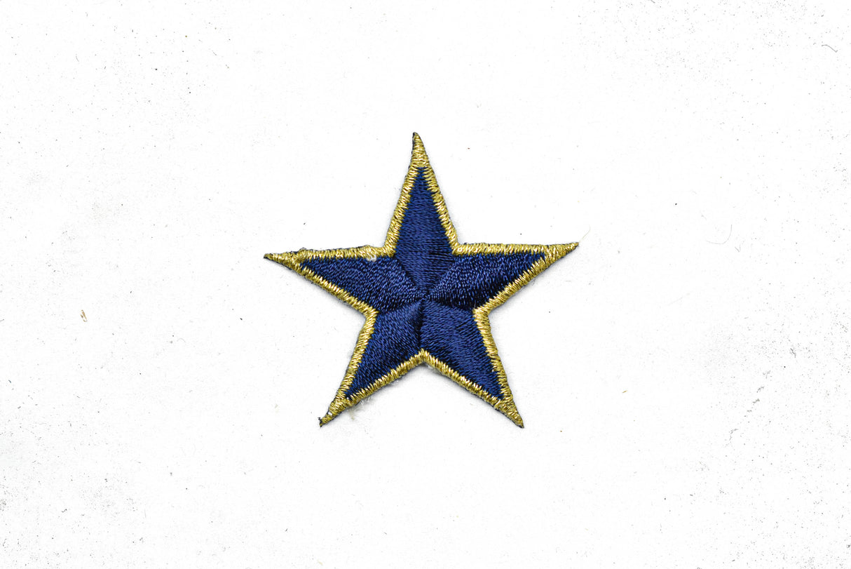 Embroidered Star Applique Blue Gold 1.75"