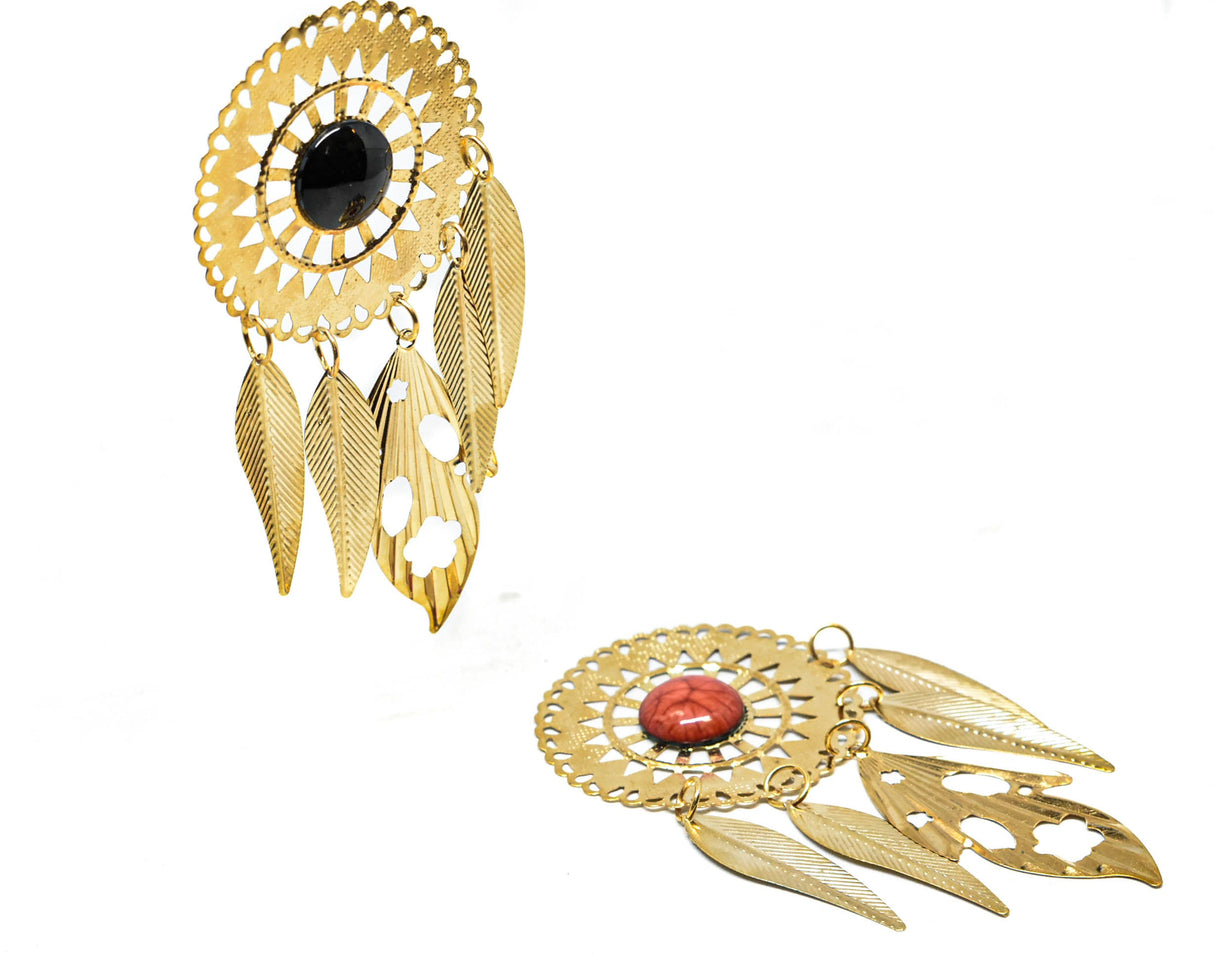 Metal Feather Leaf Pendant Gold Marble