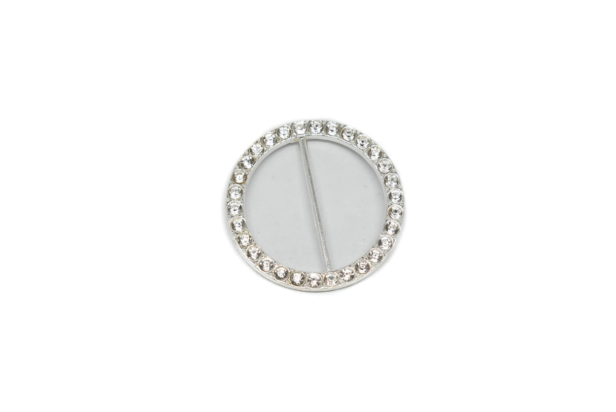 Rhinestone Buckle Slider Silver Round 2"