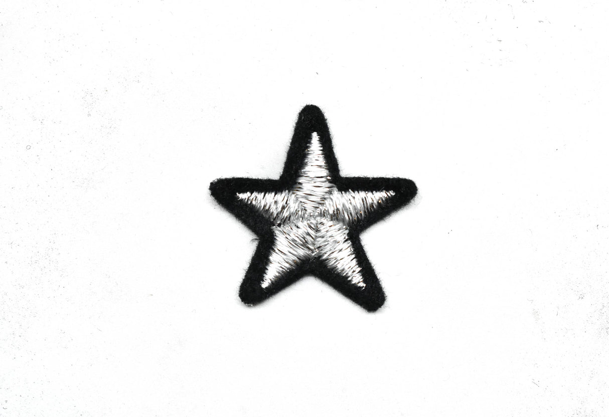 Star Applique Metallic Silver Black 1.25"