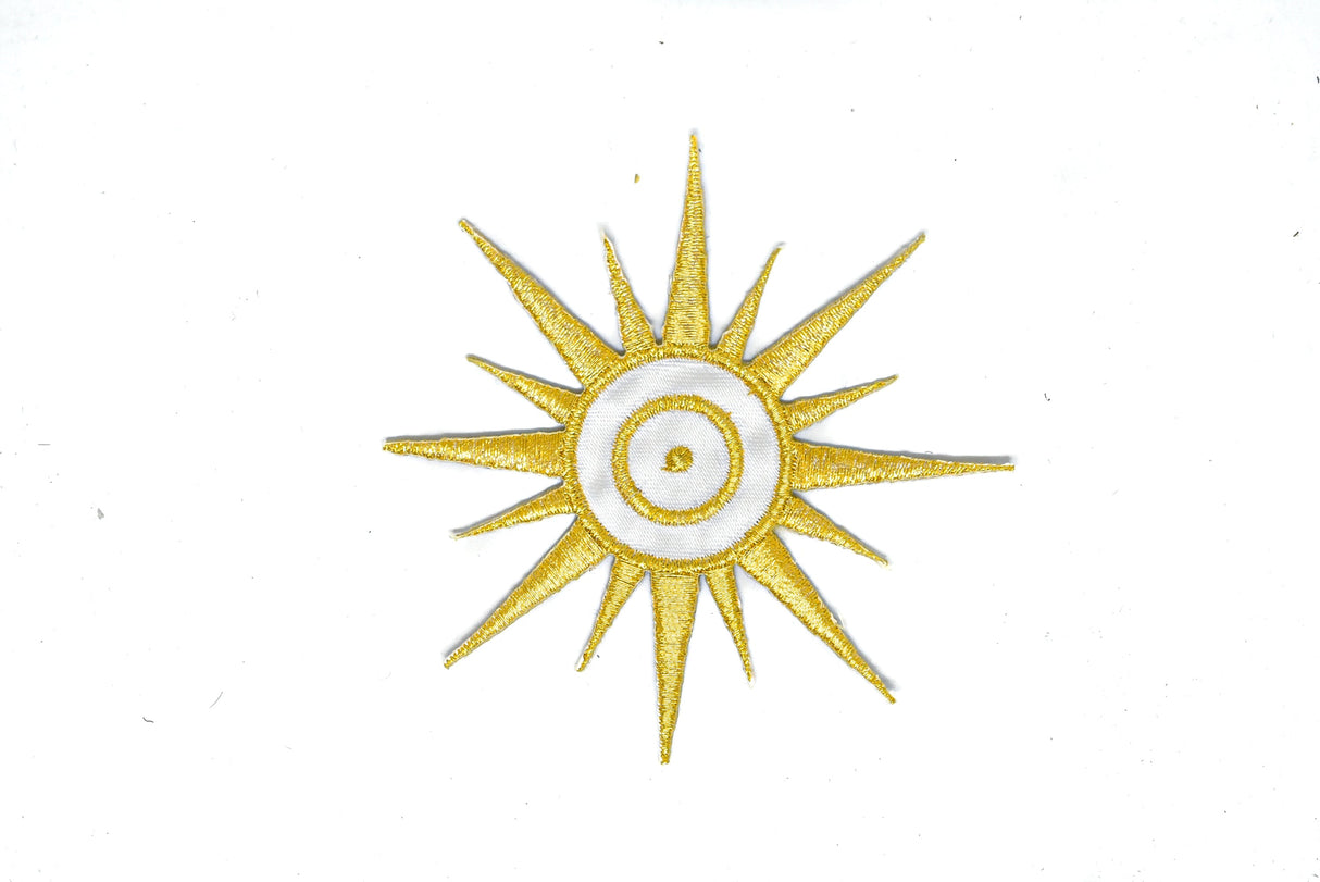 Embroidered Sun Iron-On Applique 3.5" Gold