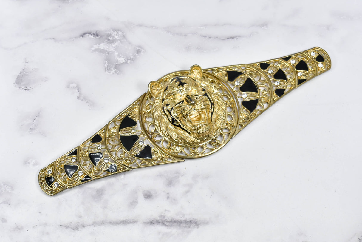 Lion Buckle Gold Black 9.75 x 2.75