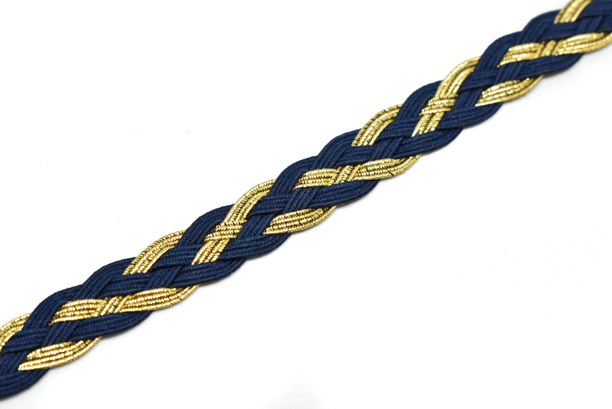 Braided Gimp Trim Blue Metallic Gold 1/2"