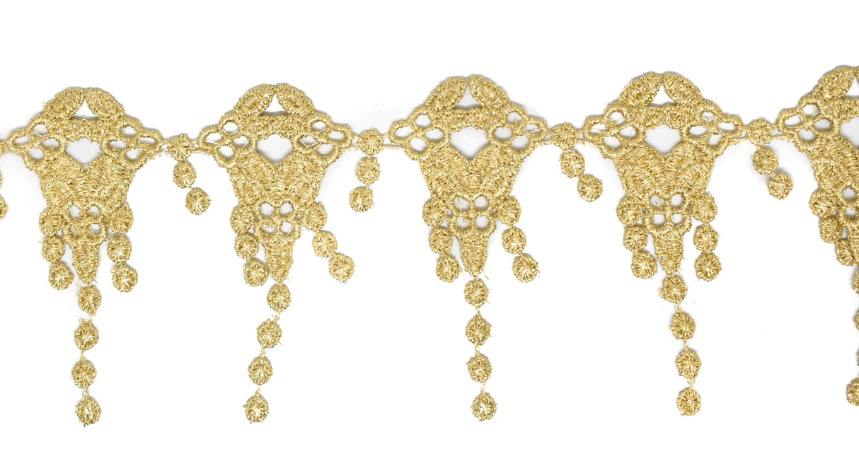 Embroidered Fringe Trim Metallic Gold 1"