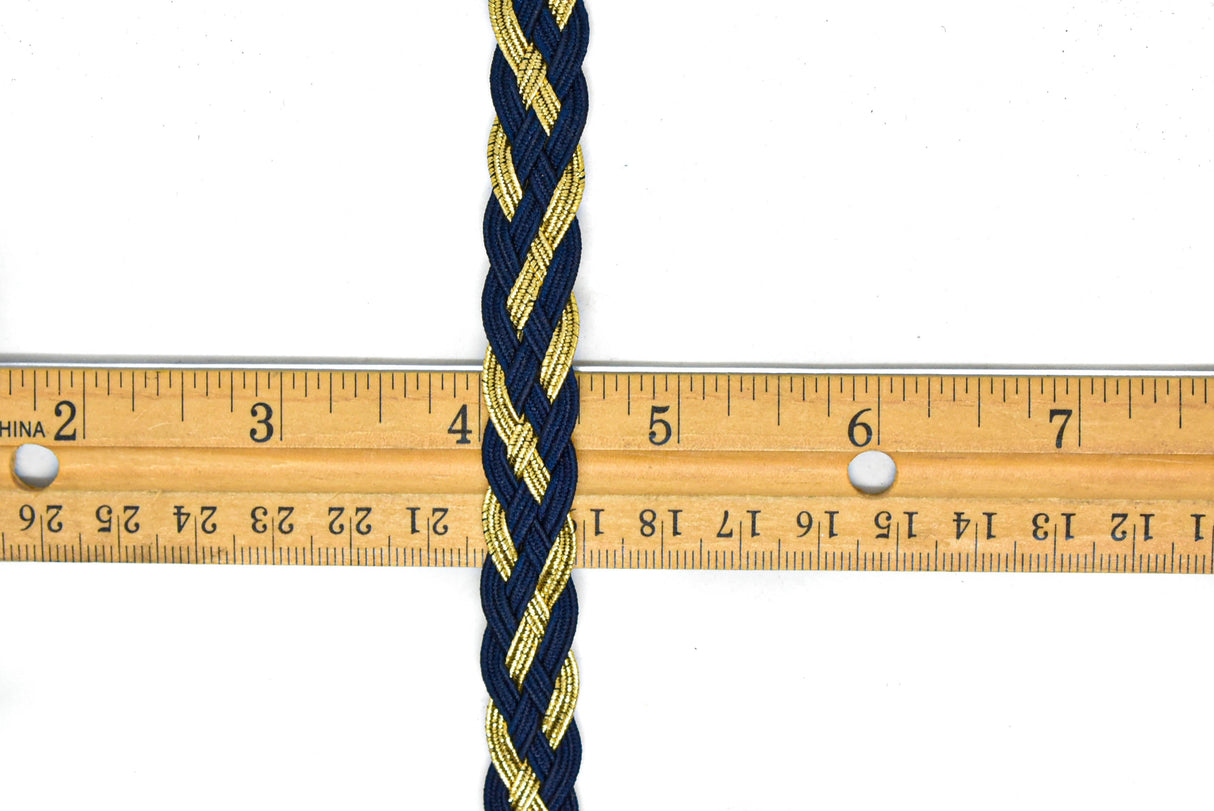 Braided Gimp Trim Blue Metallic Gold 1/2"