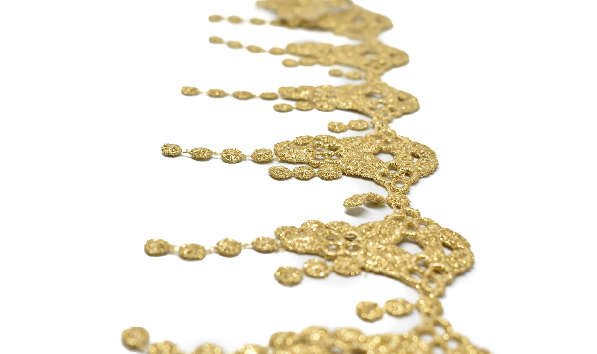 Embroidered Fringe Trim Metallic Gold 1"