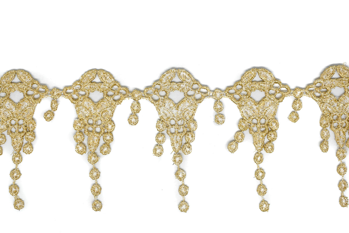 Embroidered Fringe Trim Metallic Gold 1"