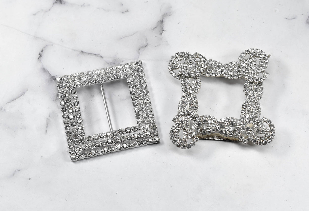 Rhinestone Buckle Square Clear 2.5in