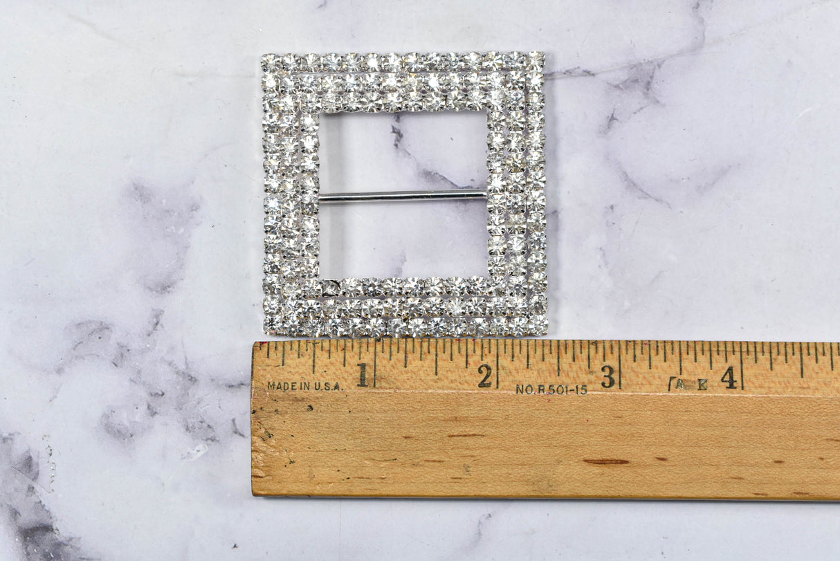 Rhinestone Buckle Square Clear 2.5in