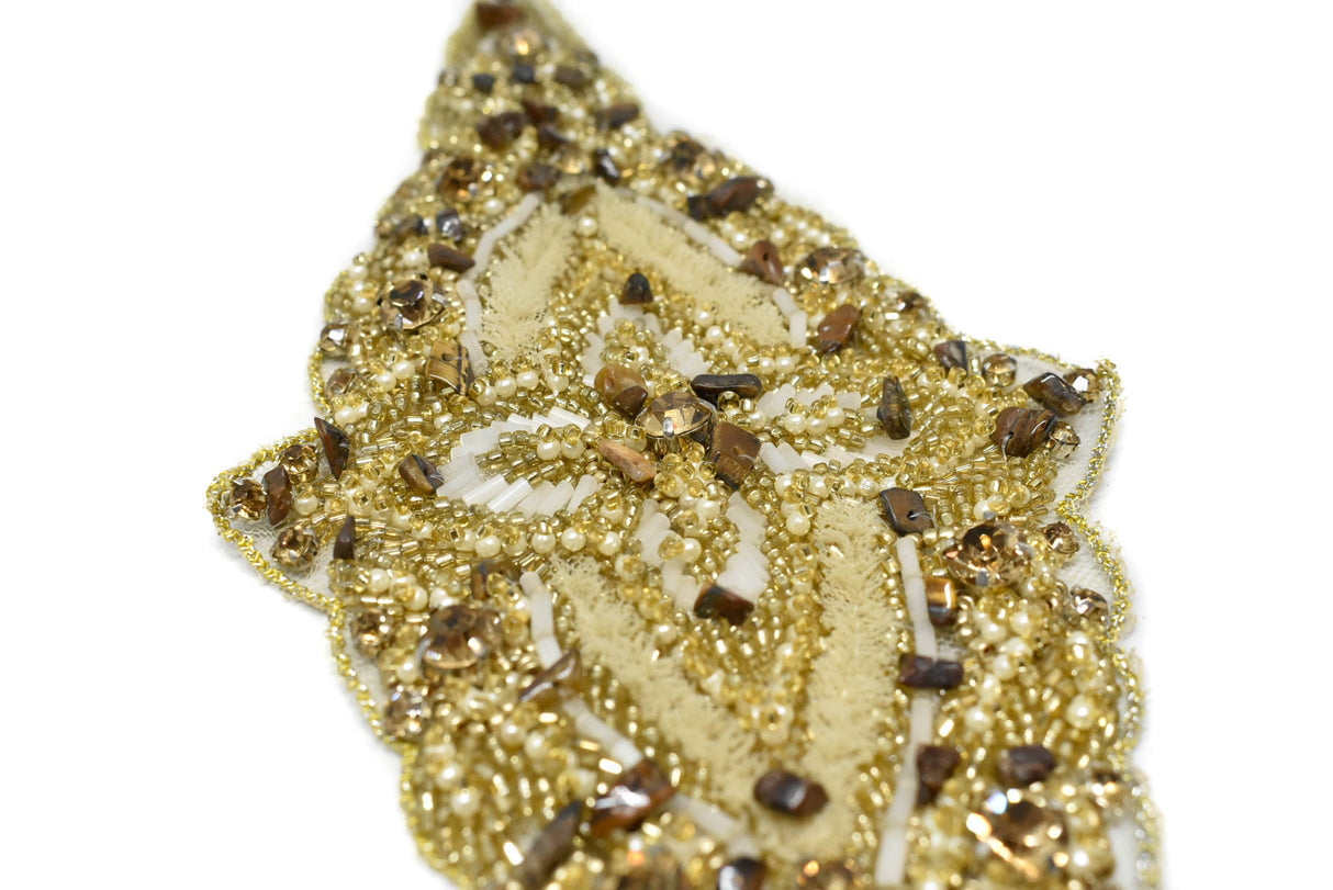 Beaded Rhinestone Applique Gold Silver