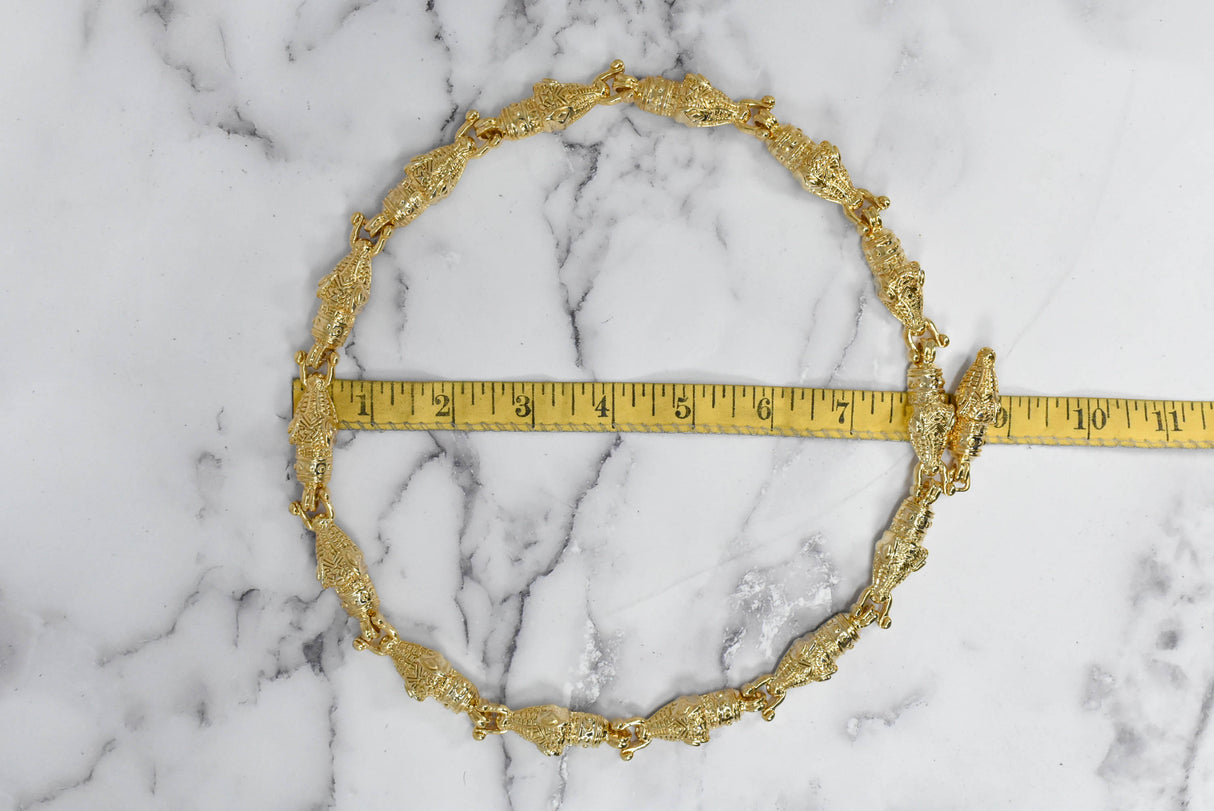 Rhinestone Alligator Necklace Buckle Set Gold