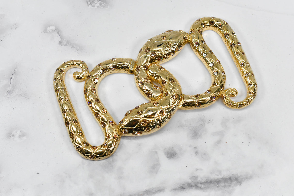 Rhinestone Alligator Necklace Buckle Set Gold