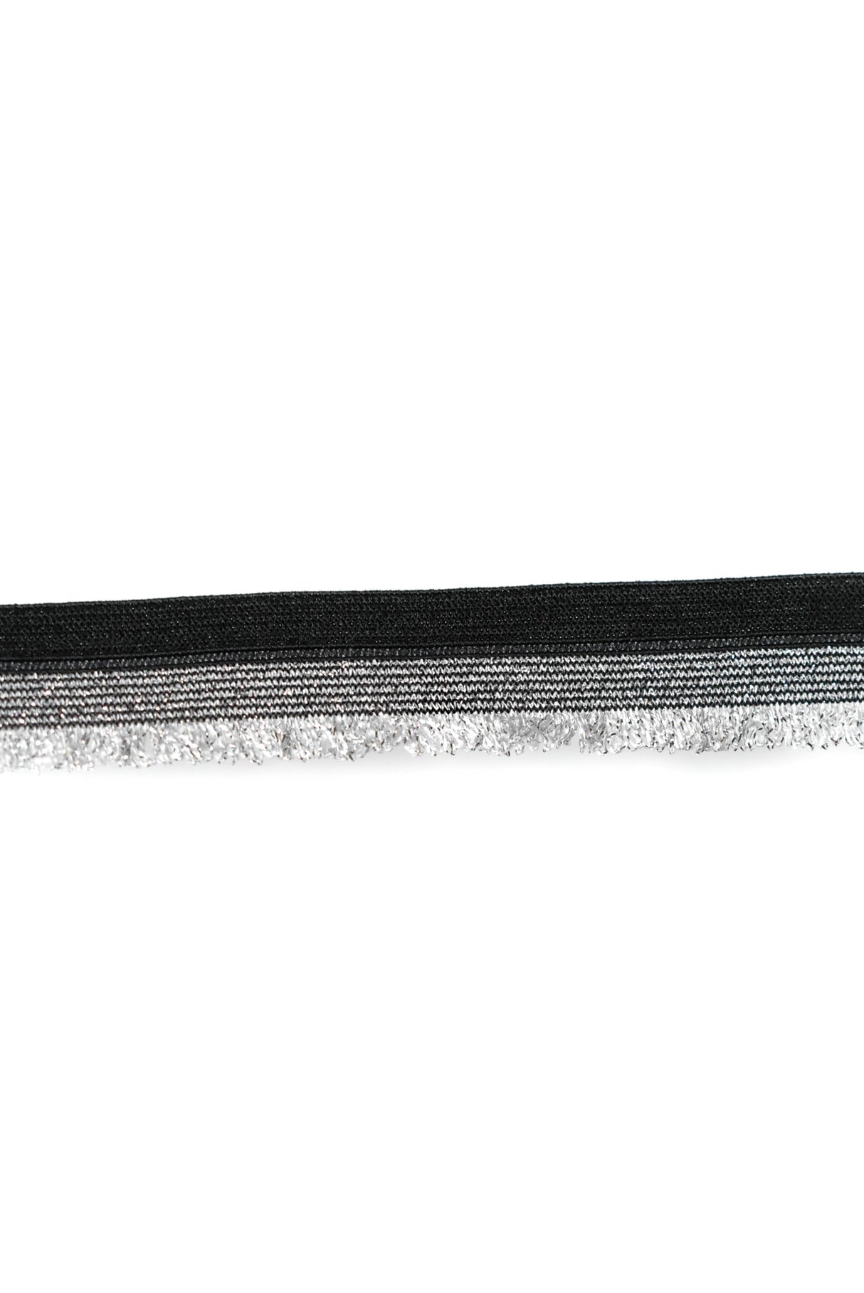 Metallic Silver Fringe Trim Black 0.88"
