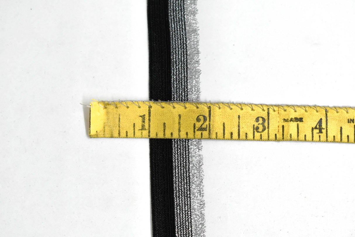 Metallic Silver Fringe Trim Black 0.88"