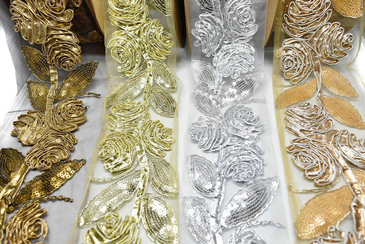 Metallic Rose Organza Trim 1 Inch