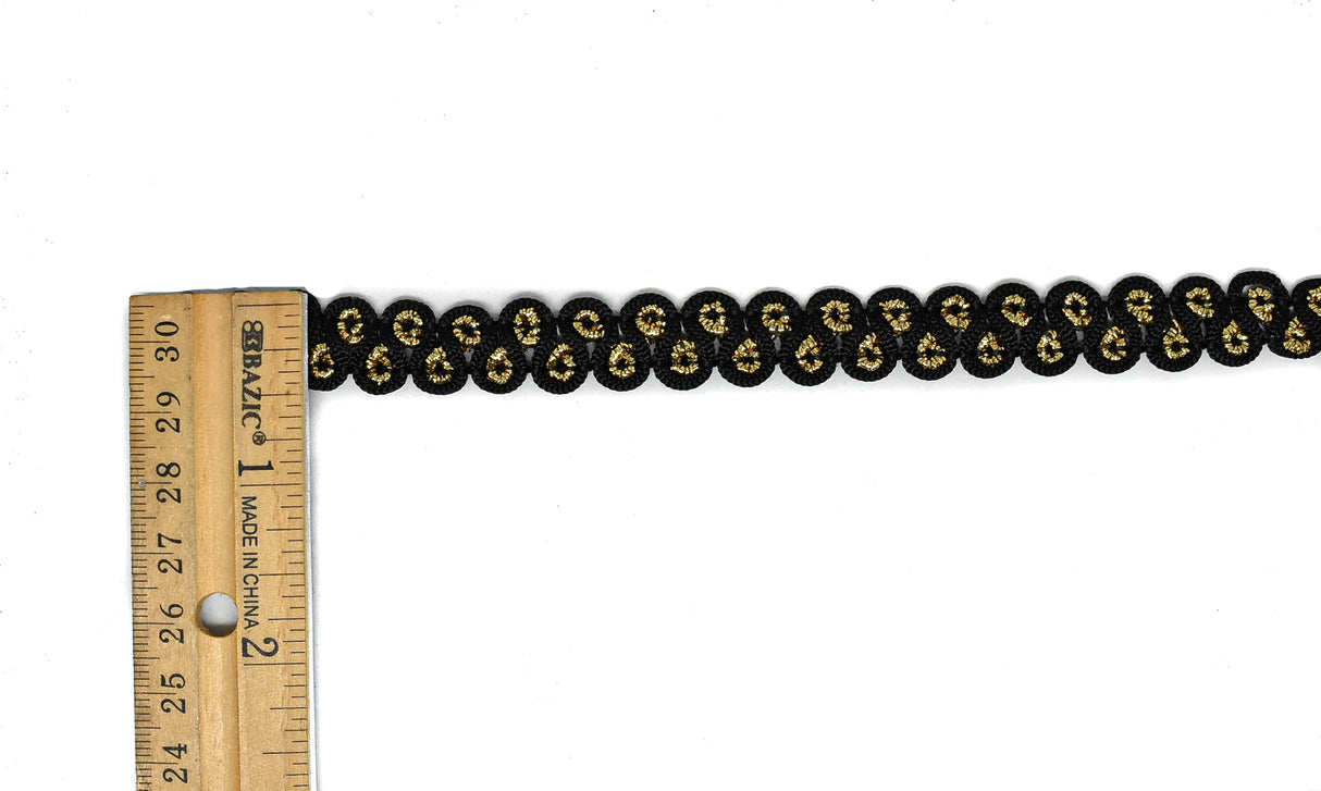 Gimp Trim Black Metallic Gold 1/2"