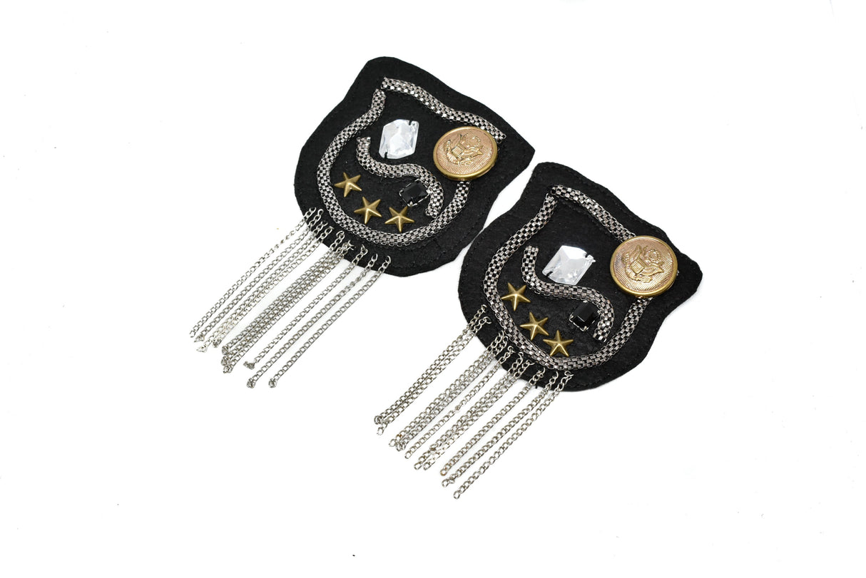 Rhinestone Studded Shoulder Pads with Chain