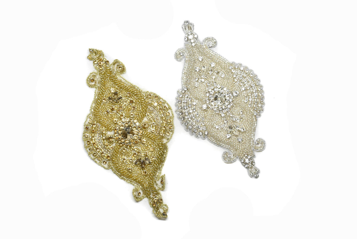 Rhinestone Applique Gold Silver 8.5 x 4.5