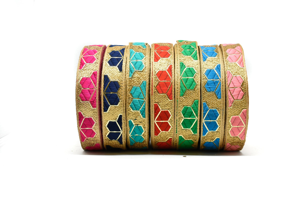 Jacquard Ribbon Metallic Leaf 1"