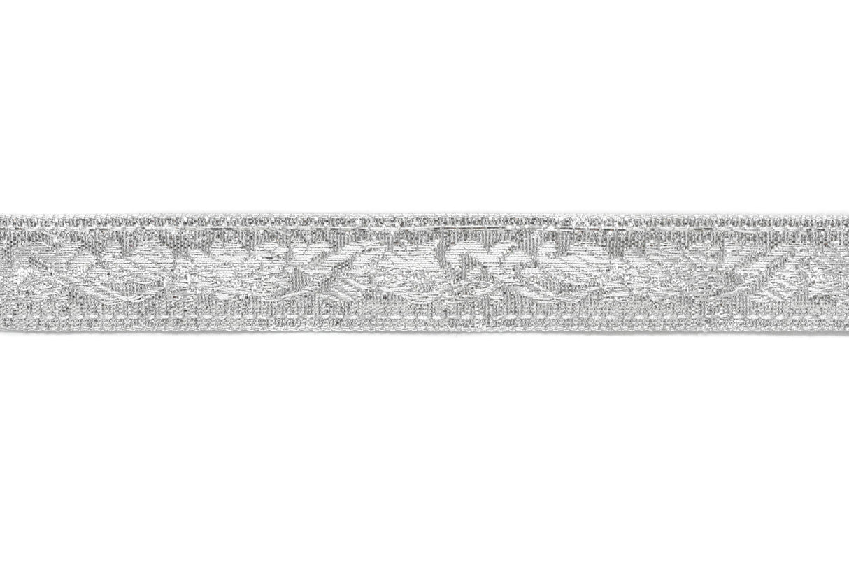 Jacquard Ribbon Metallic Silver 0.90"